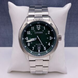 White and Forest Green Eco Drive with Textured Dial