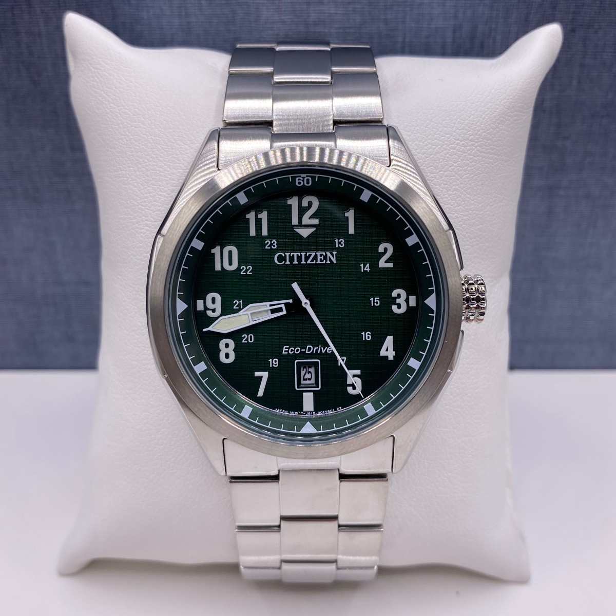 White and Forest Green Eco Drive with Textured Dial