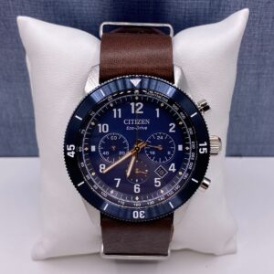 Two Tone Blue and White Eco Drive with Brown Band