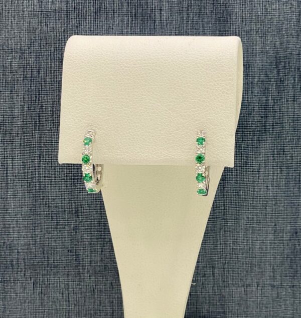 Diamond and Emerald White Gold Huggies