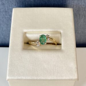 Twisted Emerald and Diamond Yellow Gold Ring