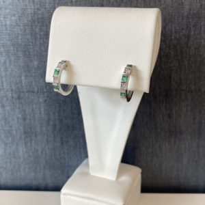 Emerald and Diamond Huggies in 14k White Gold