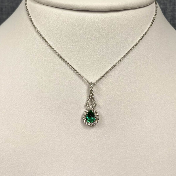 Emerald and Diamond White Gold Necklace