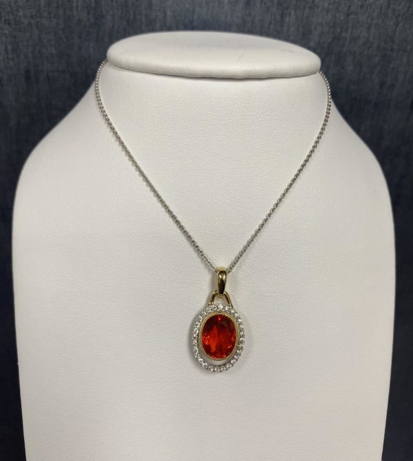 Fire Opal and Diamond Yellow and White Gold Necklace