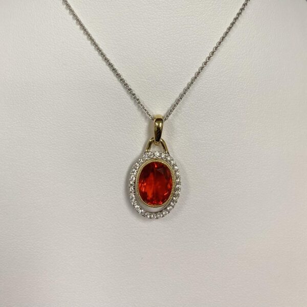 Fire Opal and Diamond Yellow and White Gold Necklace