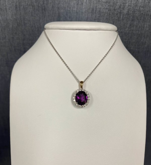 Grape Garnet and Diamond White and Rose Gold Necklace