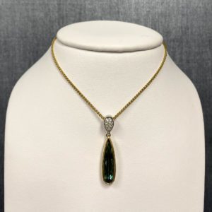 Green Tourmaline and Diamond Yellow and White Necklace