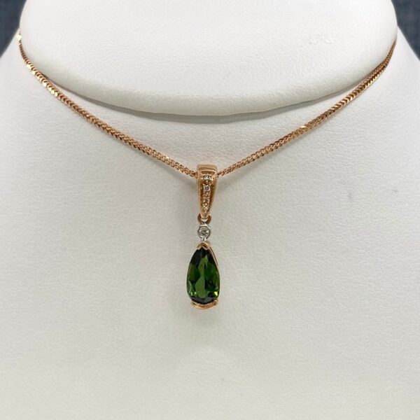 Green Tourmaline and Diamond Pendant in Rose
