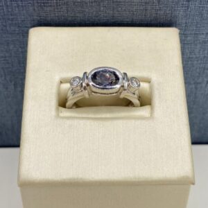 Color Changing Garnet and Diamond Ring in White Gold