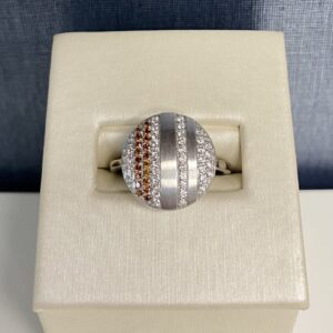 Garnet and Diamond Circular White Gold Ring