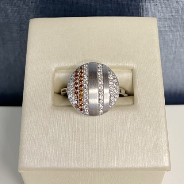 Garnet and Diamond Circular White Gold Ring