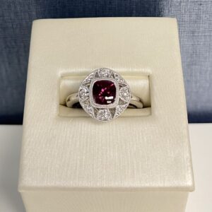 Garnet and Diamond White Gold Ring