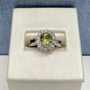 Garnet and Diamond White Gold Ring