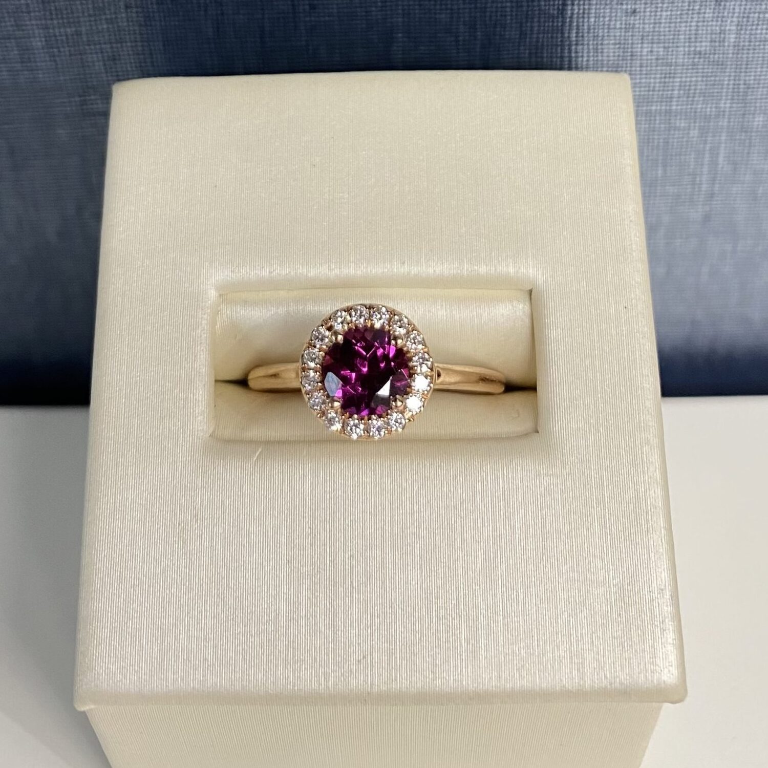 Garnet with Diamond Halo Rose Gold Ring