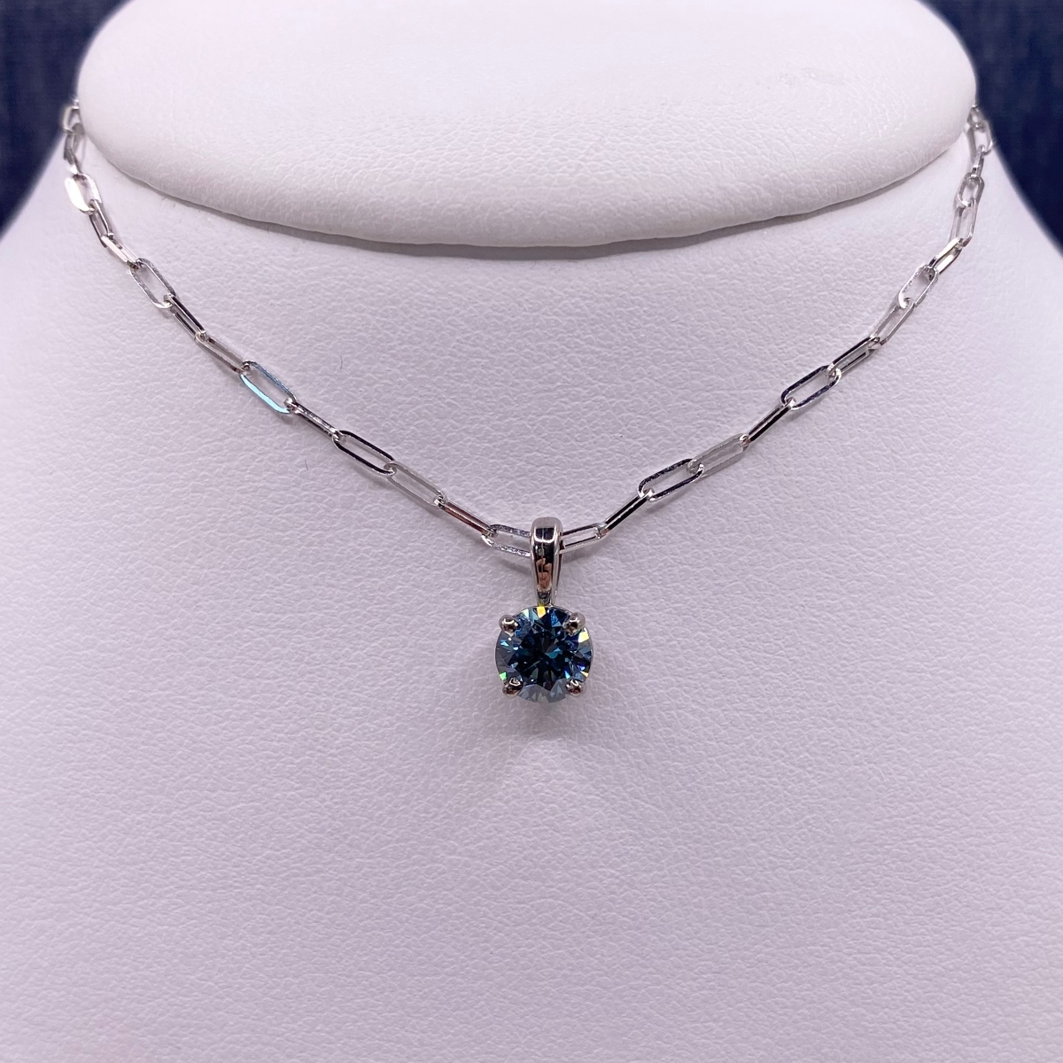 Blue Lab Diamond Pendant in White Gold