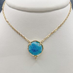 Larimar and Diamond Yellow Gold Necklace