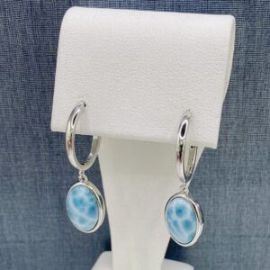 Oval Larimar Dangles on Sterling Silver Huggies