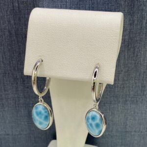Oval Larimar Dangles on Sterling Silver Huggies