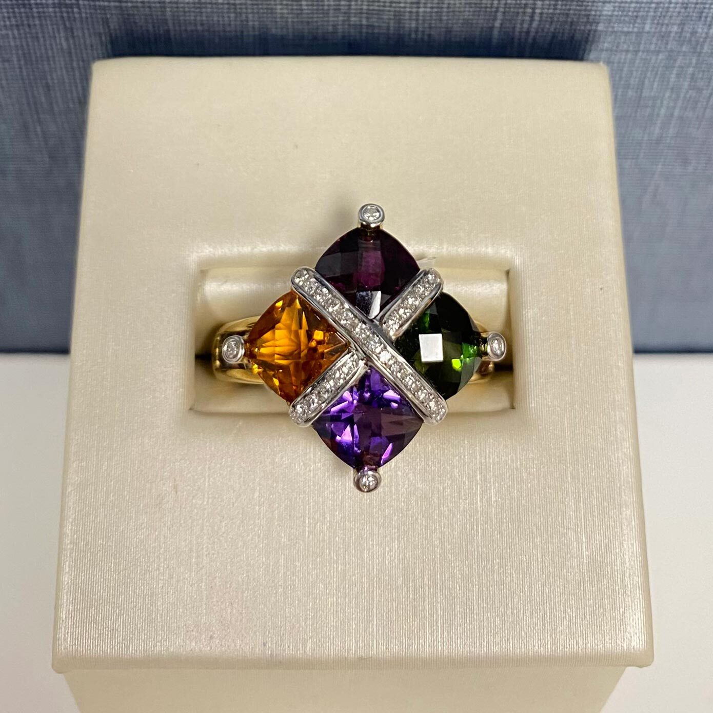 MultiGemstone and Diamond Yellow Gold Ring