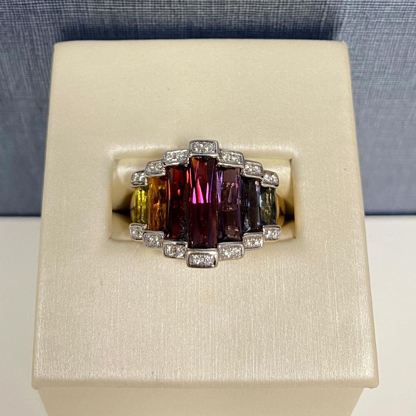 MultiGemstone and Diamond Yellow Gold Ring