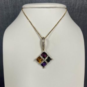 Multi Gemstone 18k Yellow and White Gold Necklace
