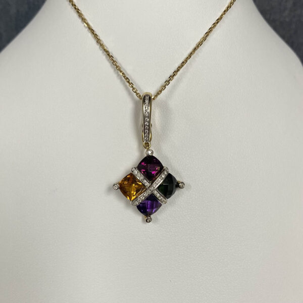Multi Gemstone 18k Yellow and White Gold Necklace