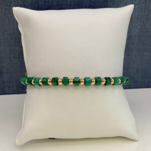 Malachite and Yellow Gold Beads on Nylon Adjustable Bracelet