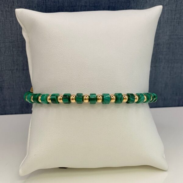 Malachite and Yellow Gold Beads on Nylon Adjustable Bracelet