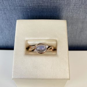 Moon Stone and Diamond 14k Rose Gold Ring