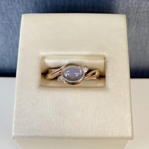 Moon Stone and Diamond 14k Rose Gold Ring