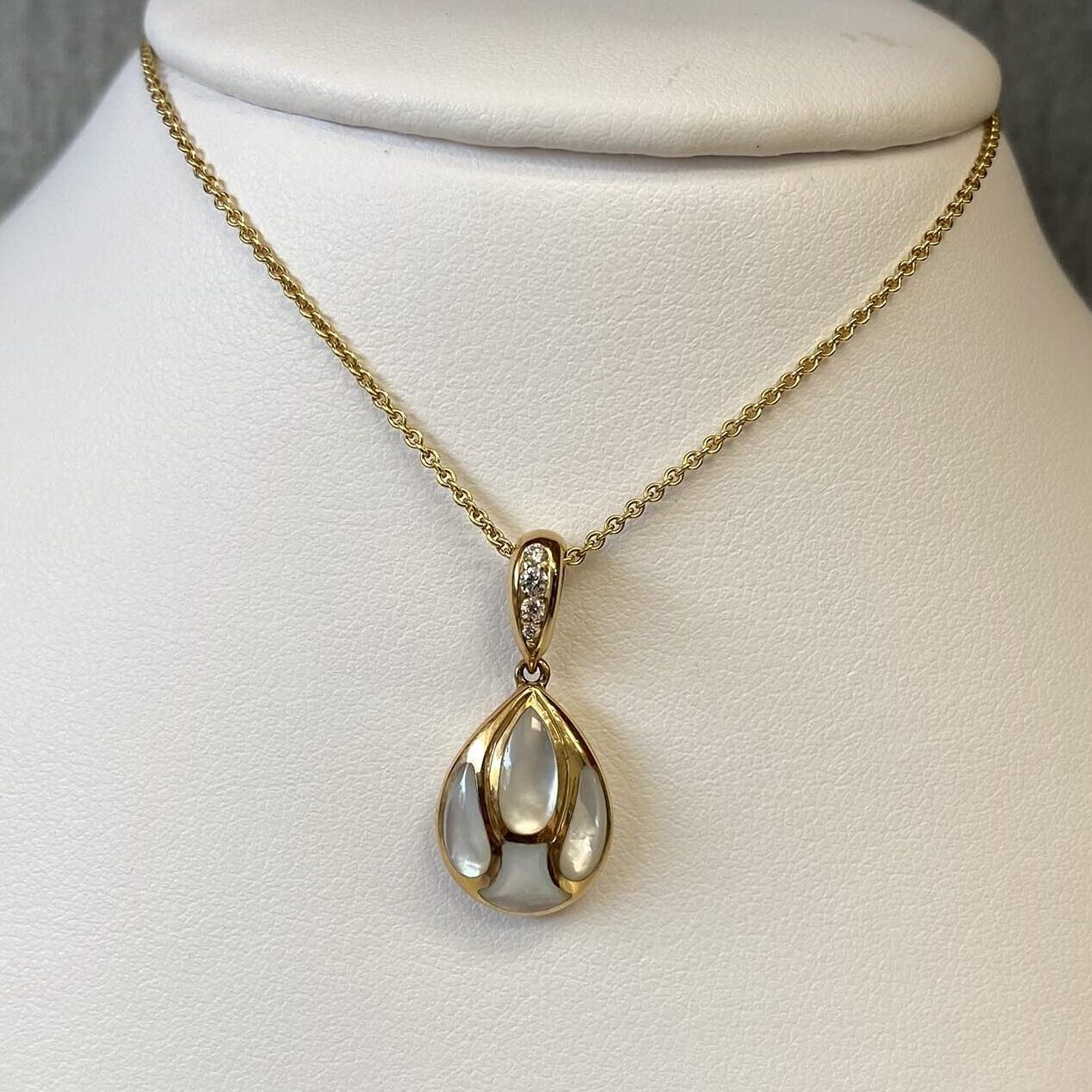 Mother of Pearl and Diamond Pendant in 14k Yellow Gold