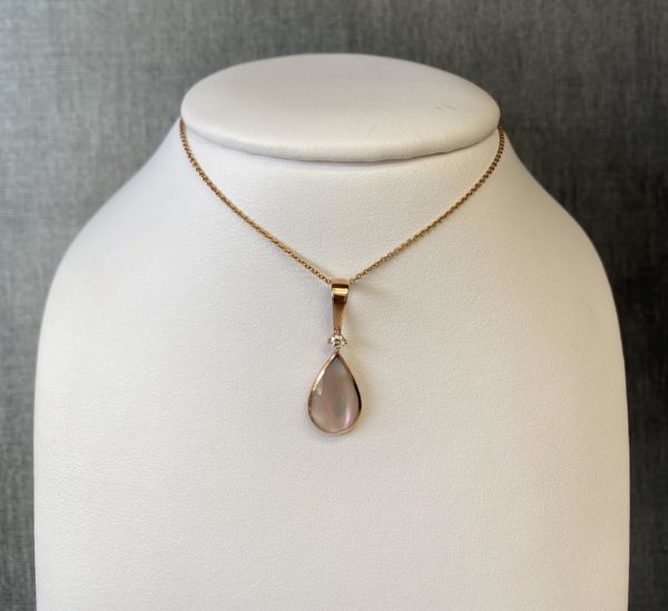 Mother of Pearl and Diamond Pendant in 14k Rose Gold