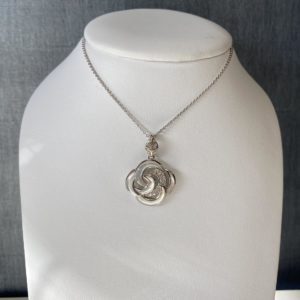 Knotted Mother of Pearl and Diamond Pendant in 14k White Gold