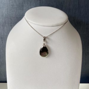 Black Mother of Pearl and Diamond Pendant in 14k White Gold