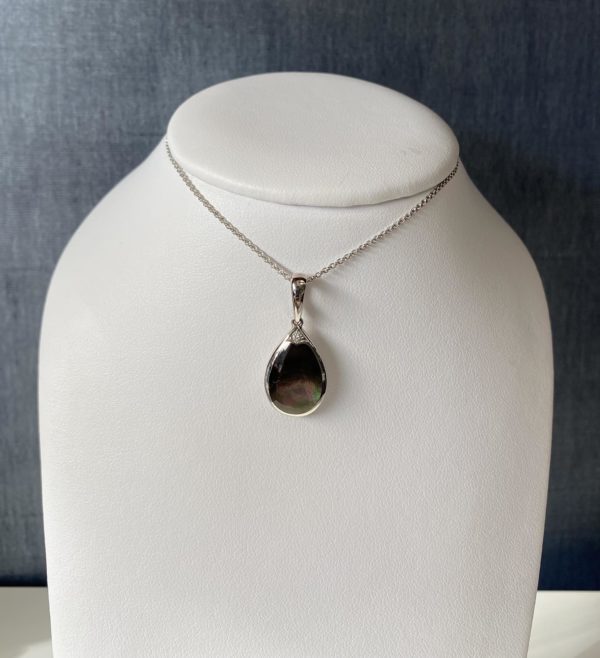 Black Mother of Pearl and Diamond Pendant in 14k White Gold