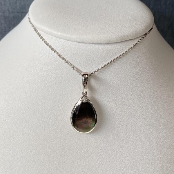 Black Mother of Pearl and Diamond Pendant in 14k White Gold