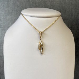 Mother of Pearl and Diamond Pendant in 14k Yellow Gold
