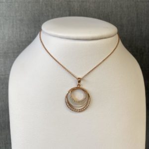 Mother of Pearl and Diamond Necklace in 14k Rose Gold