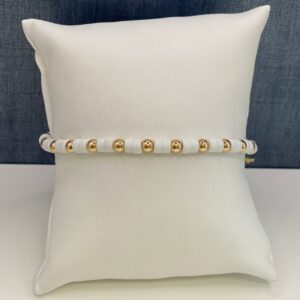 Nylon and Yellow Gold Adjustable Bracelet with White Beads