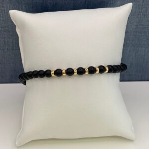 Yellow Gold and Onyx Beads on Nylon Adjustable Bracelet