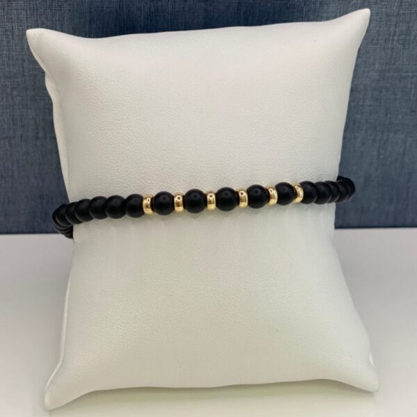 Yellow Gold and Onyx Beads on Nylon Adjustable Bracelet