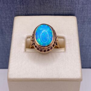 Vintage Opal Ring with Garnet Halo