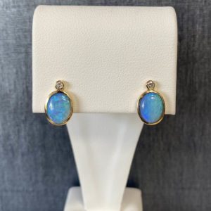 Opal and Diamond Earrings in 14k Yellow Gold