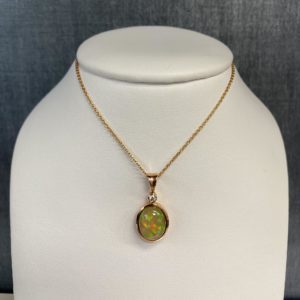 Opal Pendant with Diamond in 14k Rose Gold