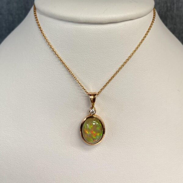 Opal Pendant with Diamond in 14k Rose Gold