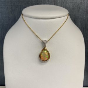 Opal Pendant with Diamond in Yellow and White Gold