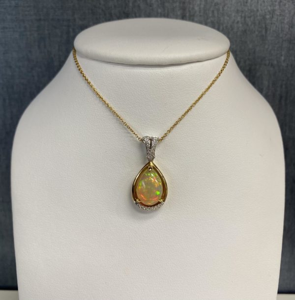 Opal Pendant with Diamond in Yellow and White Gold