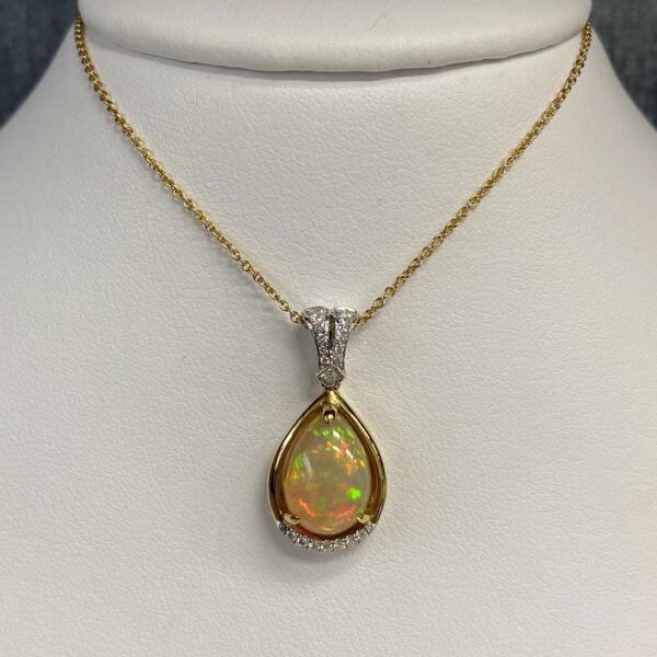 Opal Pendant with Diamond in Yellow and White Gold