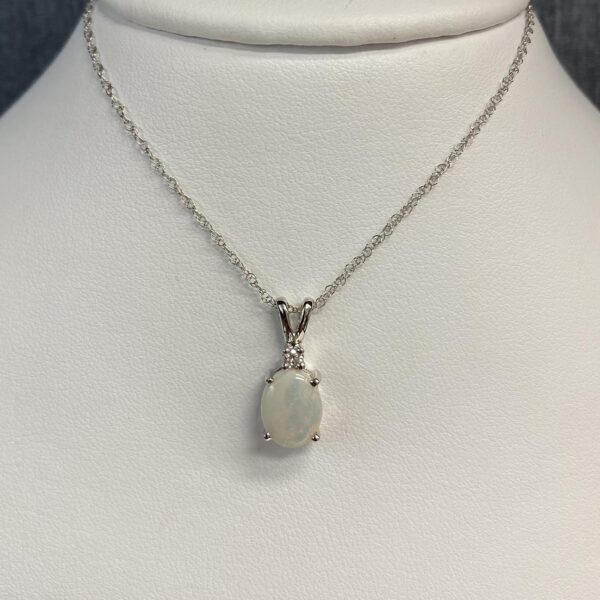 Opal Pendant with Diamond in 14k White Gold