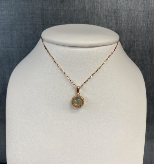 Opal Necklace with Diamond Halo in 14k Rose Gold